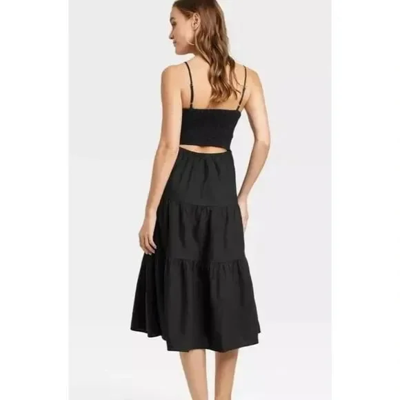 Universal Thread Smocked Linen cotton blend Midi Sundress Black size small - Picture 6 of 13